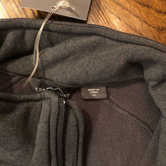EDDIE BAUER Men’s Grey Black Heathered Stretch Fleece Full Zip Hooded Jacket XL - Picture 3 of 11